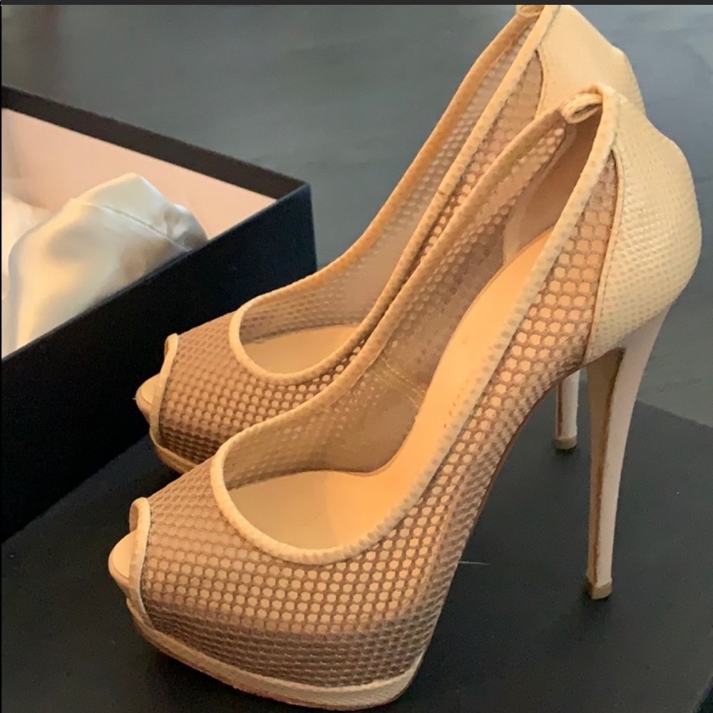 Giuseppe Zanotti Nude Mesh Peep Toe Pump